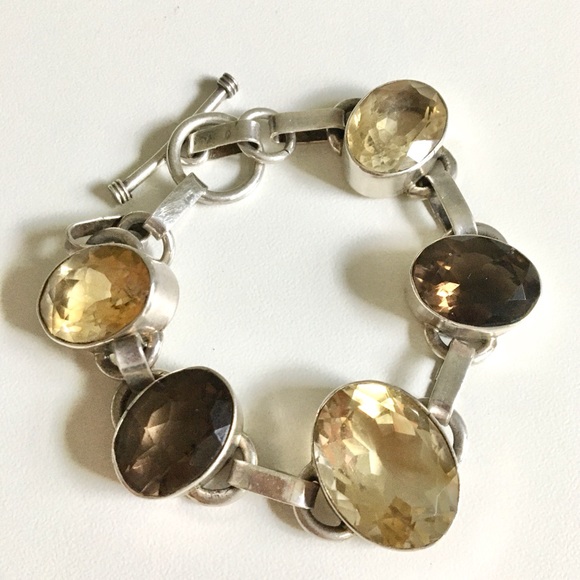Vintage 70s Smokey Quartz Sterling Bracelet - Picture 1 of 3